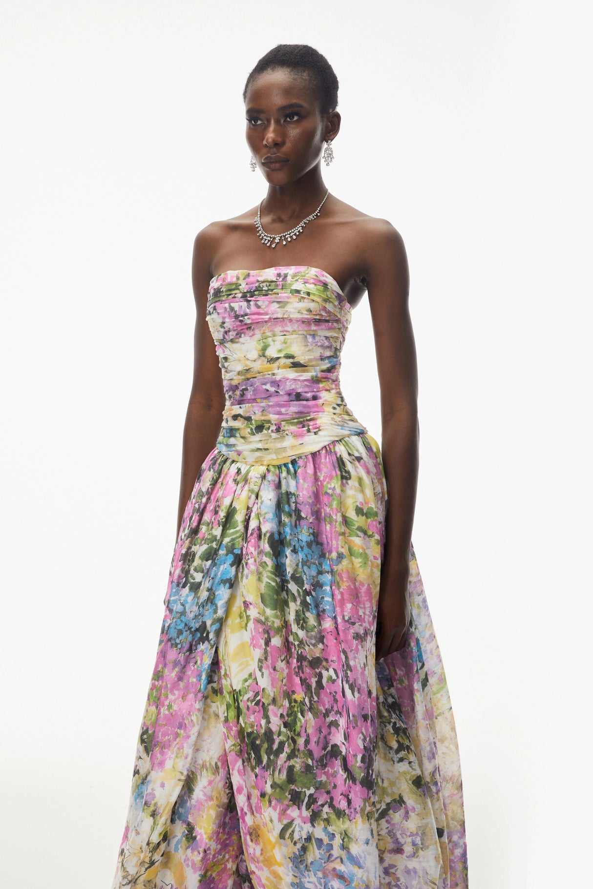 Parastoo Lavandula Floral Print Pleated Maxi Dress