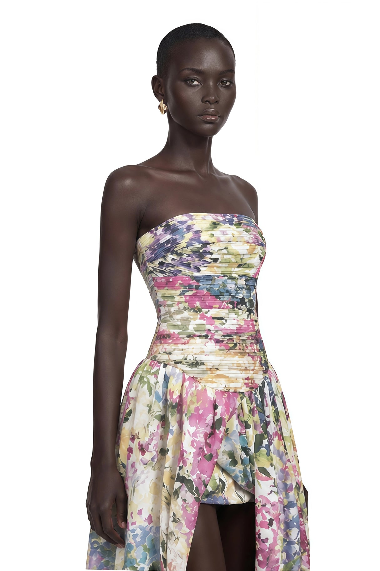 Parastoo Lavandula Floral Print Pleated Maxi Dress
