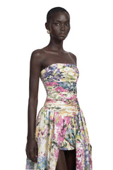 Parastoo Lavandula Floral Print Pleated Maxi Dress