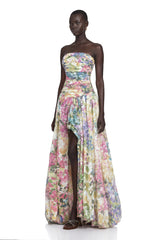 Parastoo Lavandula Floral Print Pleated Maxi Dress