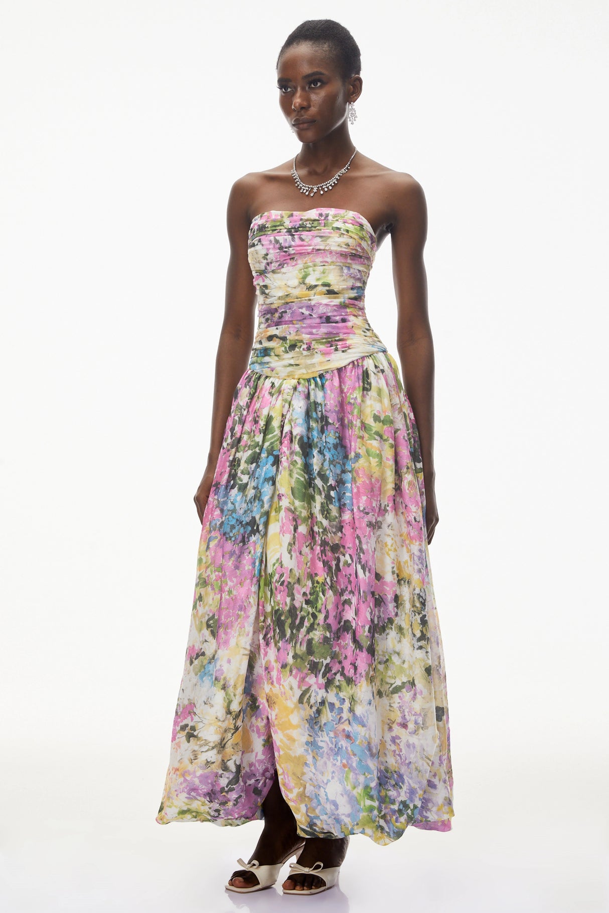 Parastoo Lavandula Floral Print Pleated Maxi Dress