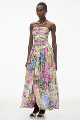 Parastoo Lavandula Floral Print Pleated Maxi Dress