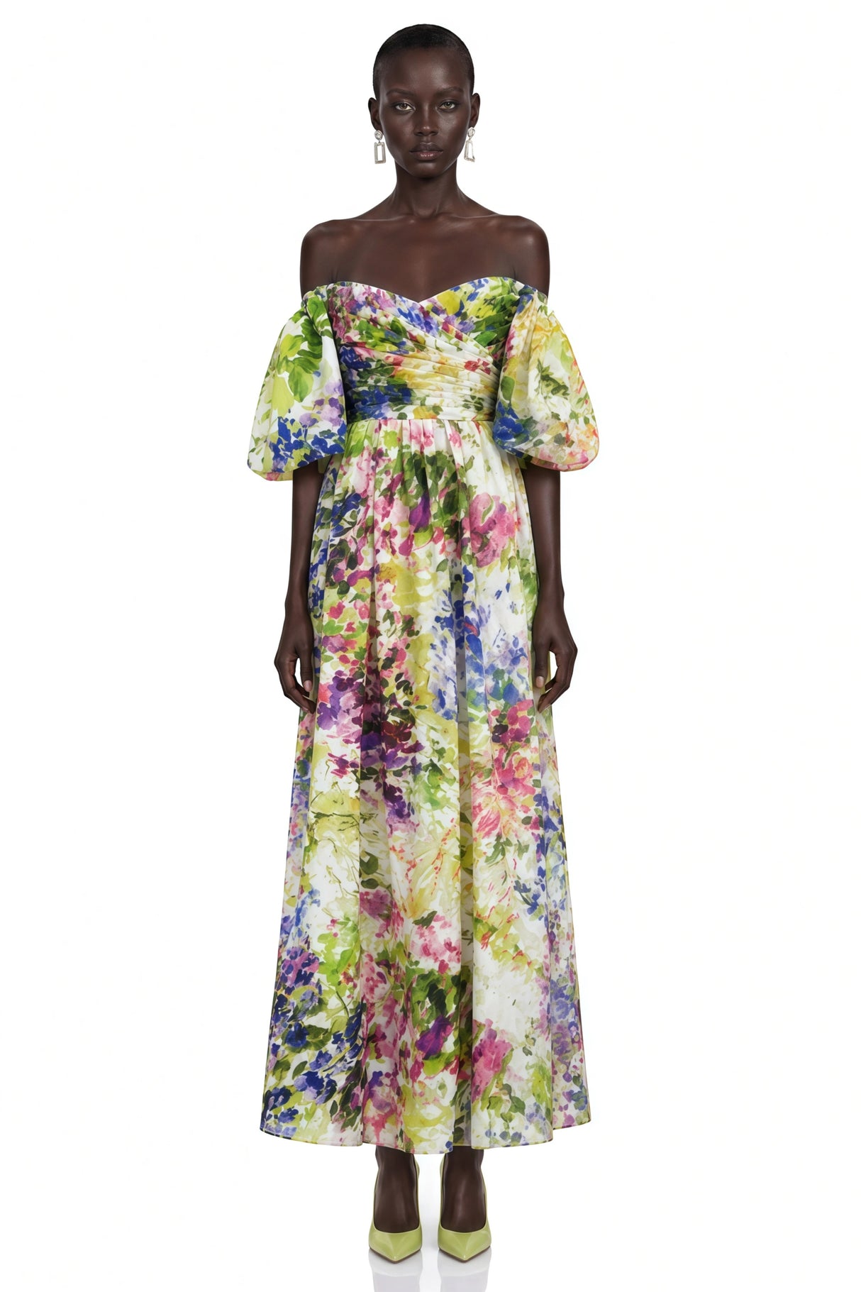 Parastoo Lavandula Puff Sleeve Floral Print Maxi Dress