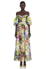 Parastoo Lavandula Puff Sleeve Floral Print Maxi Dress
