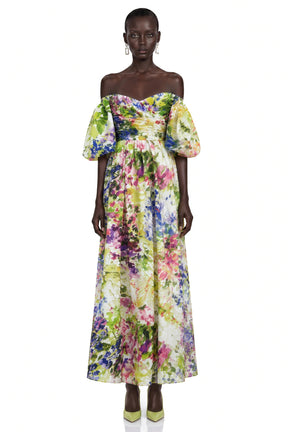 Parastoo Lavandula Puff Sleeve Floral Print Maxi Dress