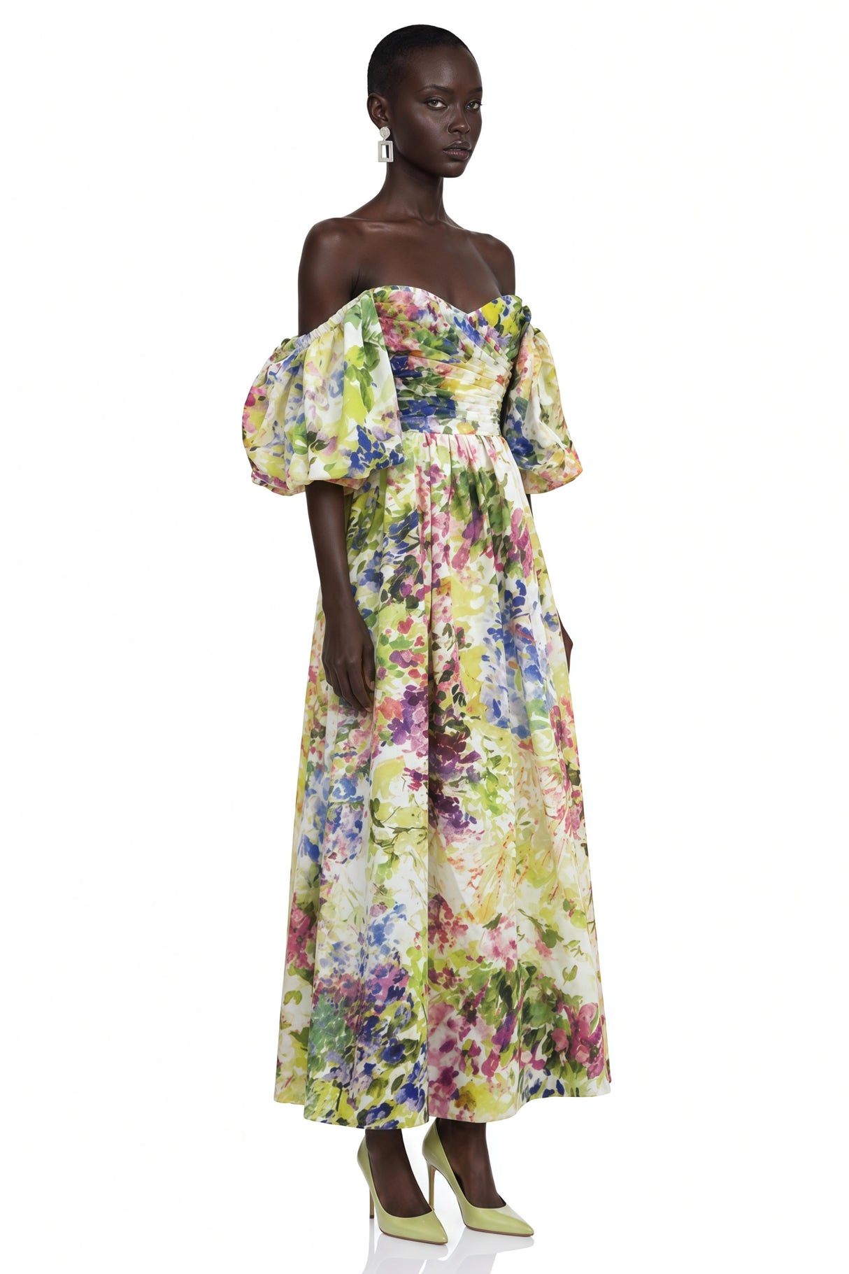 Parastoo Lavandula Puff Sleeve Floral Print Maxi Dress