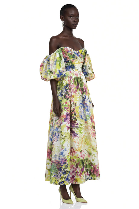 Elettra Maxi Dress Lavandula Puff Sleeve Floral Print