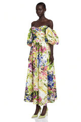 Parastoo Lavandula Puff Sleeve Floral Print Maxi Dress