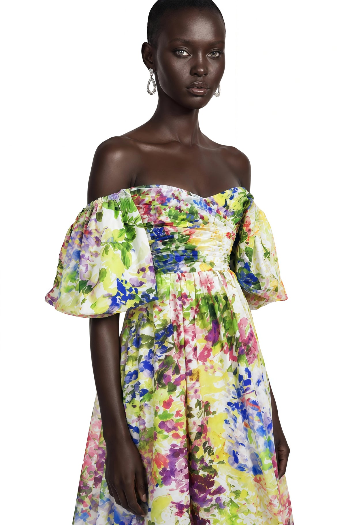 Parastoo Lavandula Puff Sleeve Floral Print Maxi Dress