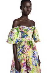 Parastoo Lavandula Puff Sleeve Floral Print Maxi Dress