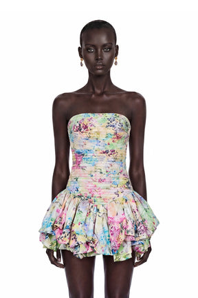 Parastoo Multicolor Floral Print Puffball Mini Dress