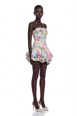 Parastoo Multicolor Floral Print Puffball Mini Dress