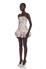 Parastoo Multicolor Floral Print Puffball Mini Dress