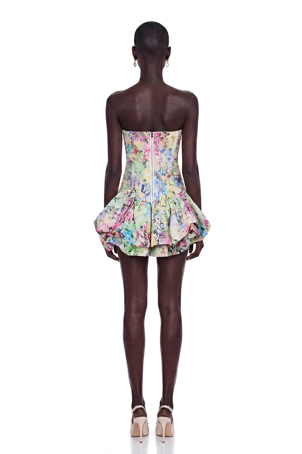 Parastoo Multicolor Floral Print Puffball Mini Dress