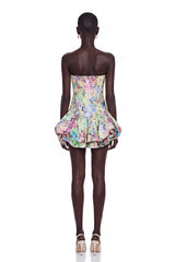 Parastoo Multicolor Floral Print Puffball Mini Dress