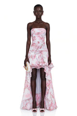 Parastoo Pink Floral Print Pleated Maxi Dress