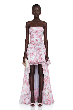 Parastoo Pink Floral Print Pleated Maxi Dress