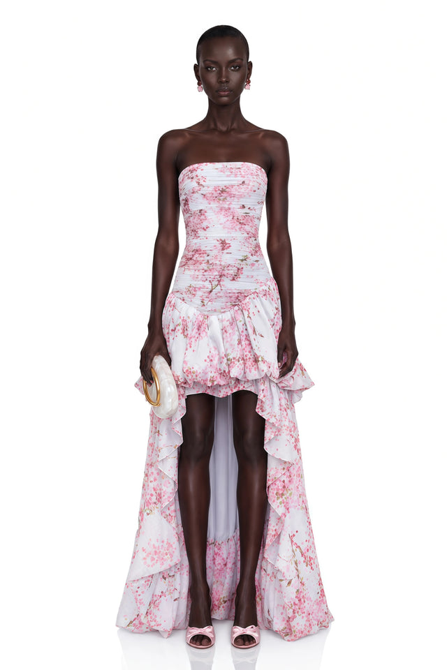 Parastoo Pink Floral Print Pleated Maxi Dress