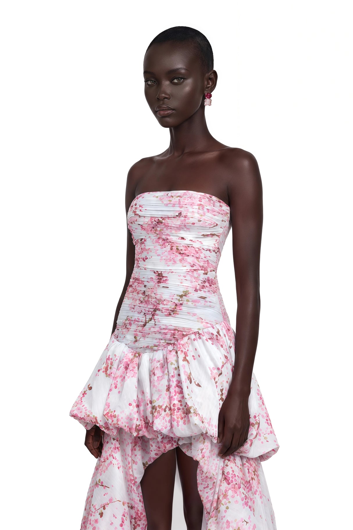 Parastoo Pink Floral Print Pleated Maxi Dress