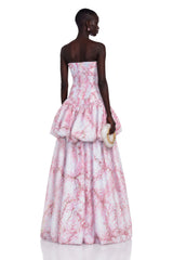 Parastoo Pink Floral Print Pleated Maxi Dress