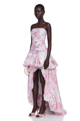 Parastoo Pink Floral Print Pleated Maxi Dress