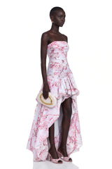 Parastoo Pink Floral Print Pleated Maxi Dress