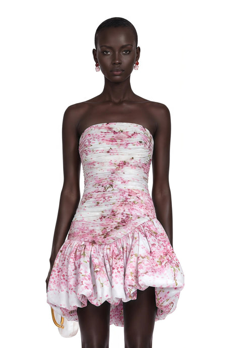 Raven Mini Dress Pink Floral Print Pleated