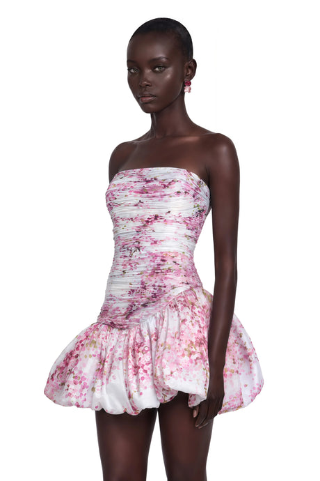 Raven Mini Dress Pink Floral Print Pleated