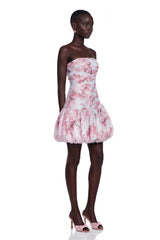 Parastoo Pink Floral Print Pleated Mini Dress