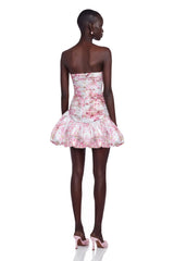 Parastoo Pink Floral Print Pleated Mini Dress