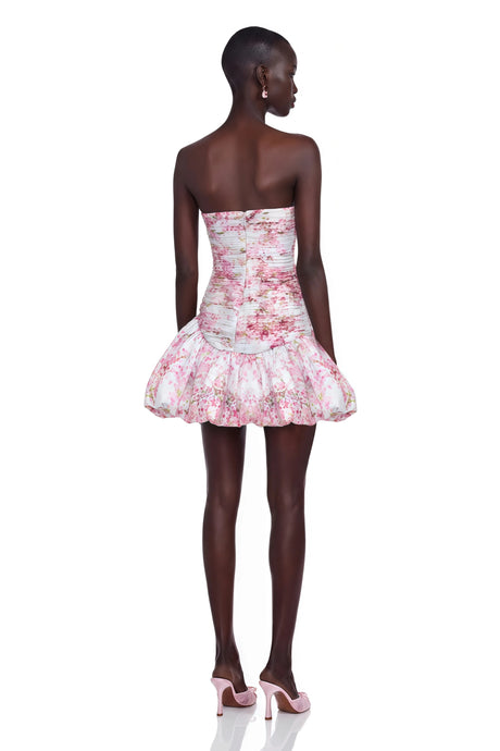 Raven Mini Dress Pink Floral Print Pleated