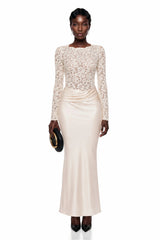 Parvaneh Cream Satin Maxi Dress with Lace Panels