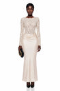 Parvaneh Cream Satin Maxi Dress with Lace Panels