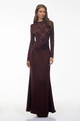 Parvaneh Rust Satin Maxi Dress with Lace Panels