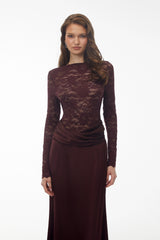 Parvaneh Rust Satin Maxi Dress with Lace Panels