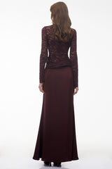 Parvaneh Rust Satin Maxi Dress with Lace Panels