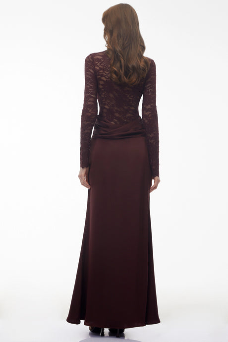 Renata Maxi Dress Rust Satin with Lace Panels