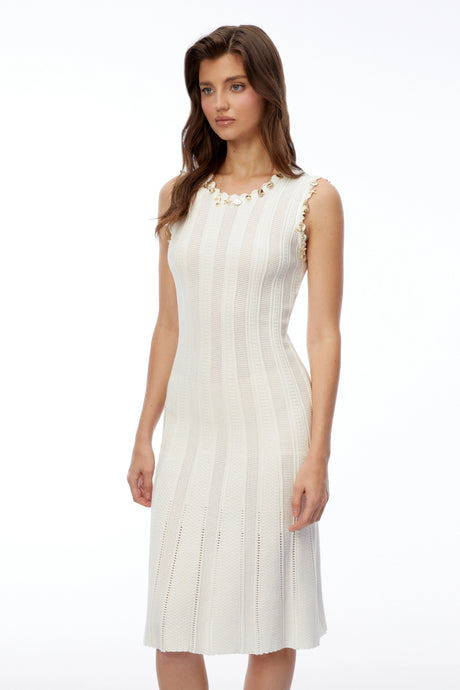 Angioletta Midi Dress White Knit with Metal Hardware
