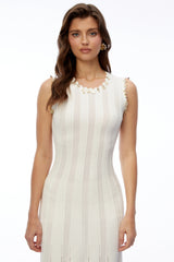 Patricia White Knit Midi Dress with Metal Hardware