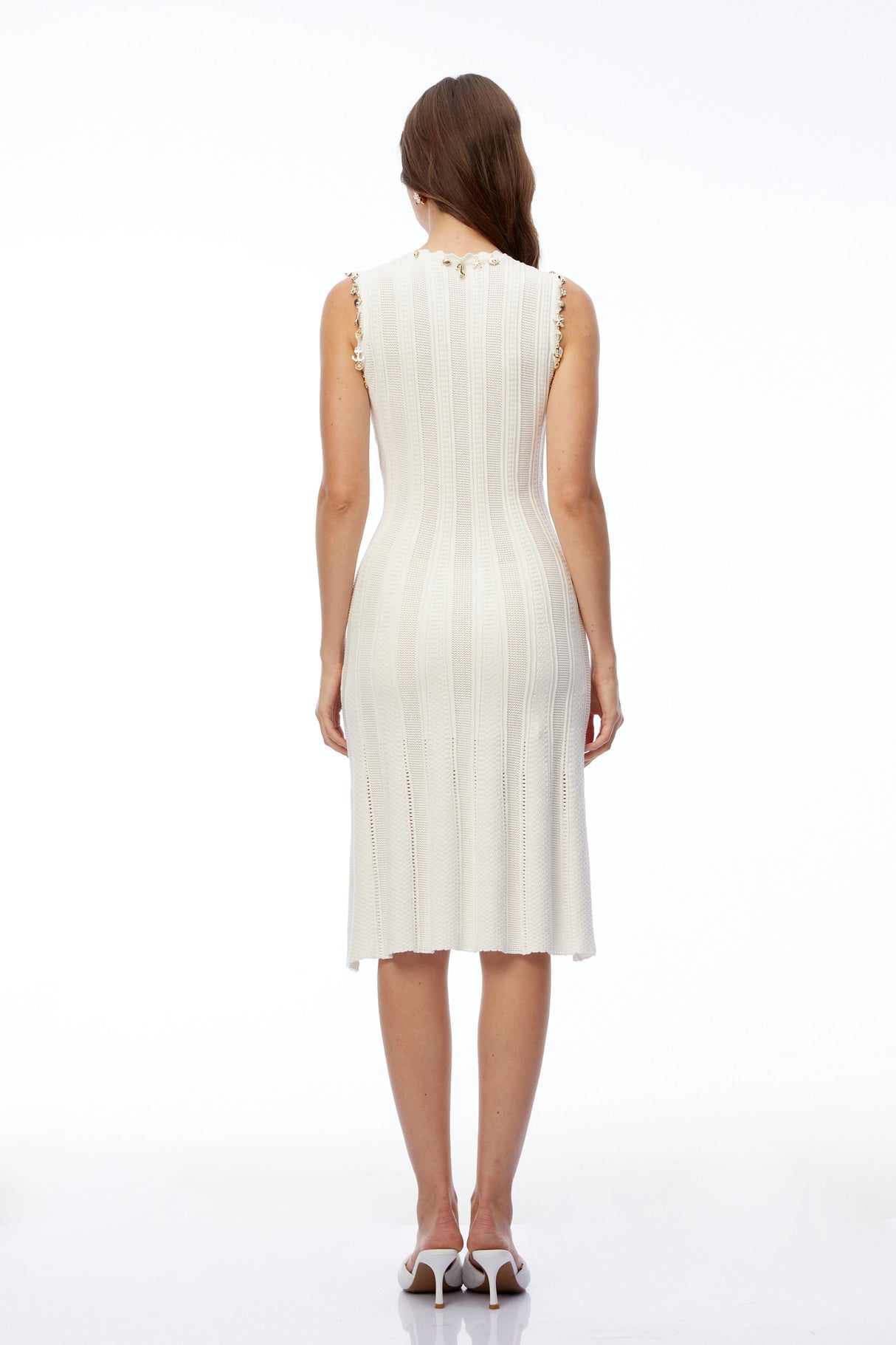 Patricia White Knit Midi Dress with Metal Hardware