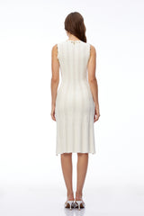 Patricia White Knit Midi Dress with Metal Hardware
