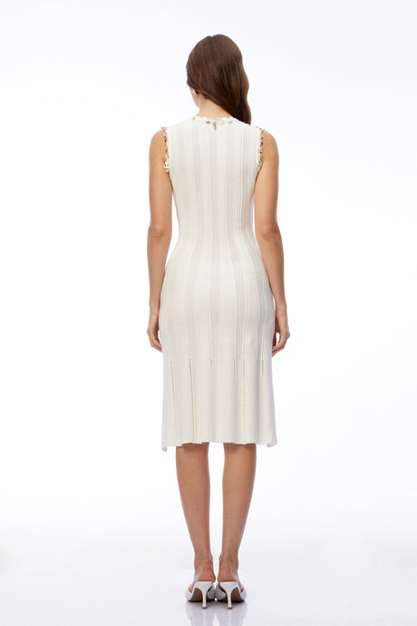 Angioletta Midi Dress White Knit with Metal Hardware