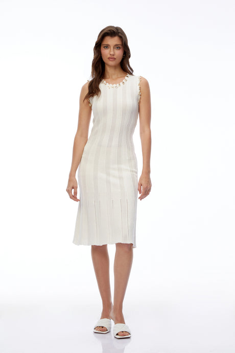 Angioletta Midi Dress White Knit with Metal Hardware