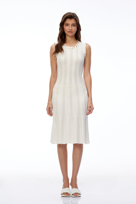 Angioletta Midi Dress White Knit with Metal Hardware