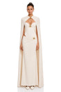 Patricie White Ruched Maxi Dress  Cape Set with Metal Hardware