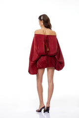 Patrizia Red Off Shoulder Glossy Mini Dress