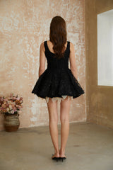 Patrycja Black Floral Embroidered Mini Dress