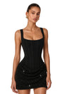 Paulette Black Embellished Ruched Bodycon Mini Dress