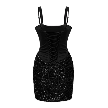 Cassandra Mini Dress Black Embellished Ruched Bodycon
