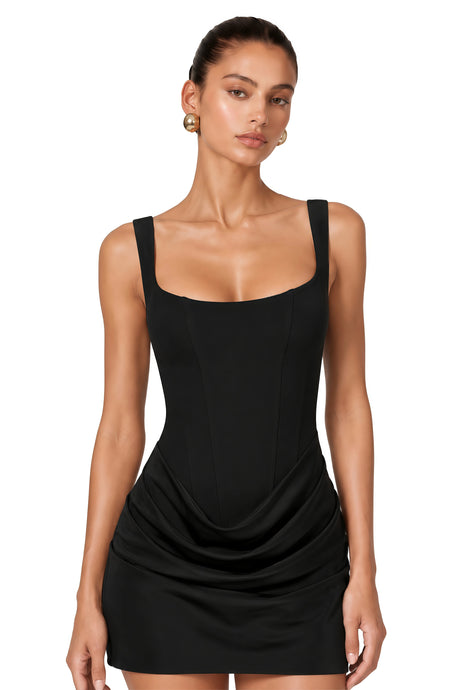 Mary Mini Dress Black Ruched Bodycon